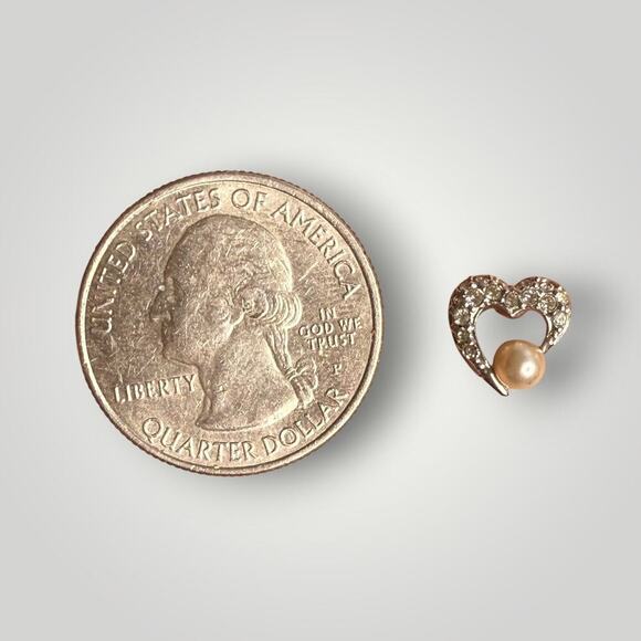 Vintage Swarovski Heart Earrings Crystal Pearl Rhinestone 14K Gold Posts - Picture 4 of 6